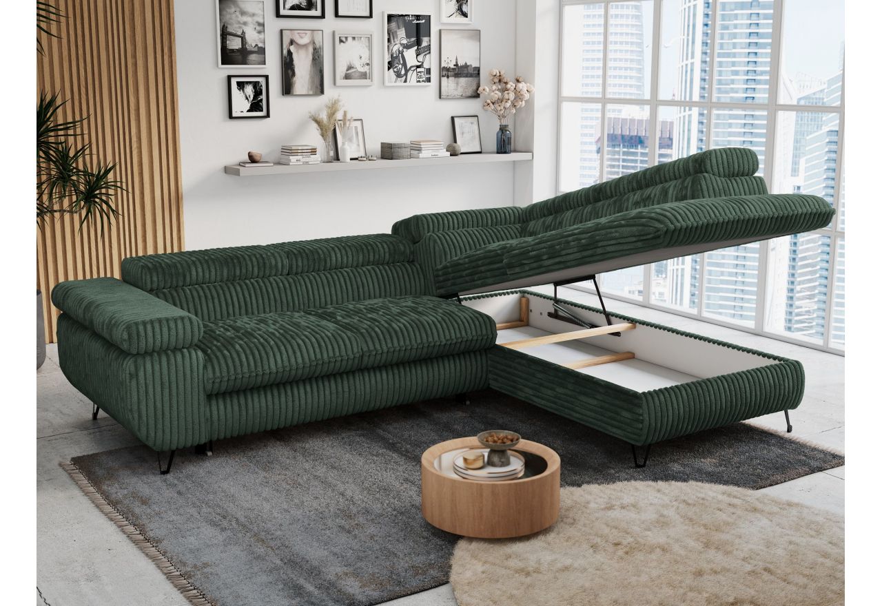 Narożnik PETER L - strona prawa - ciemnozielony, sztruks