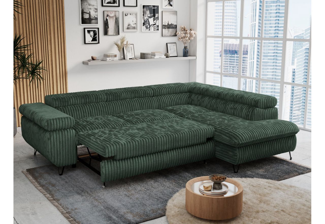 Narożnik PETER L - strona prawa - ciemnozielony, sztruks