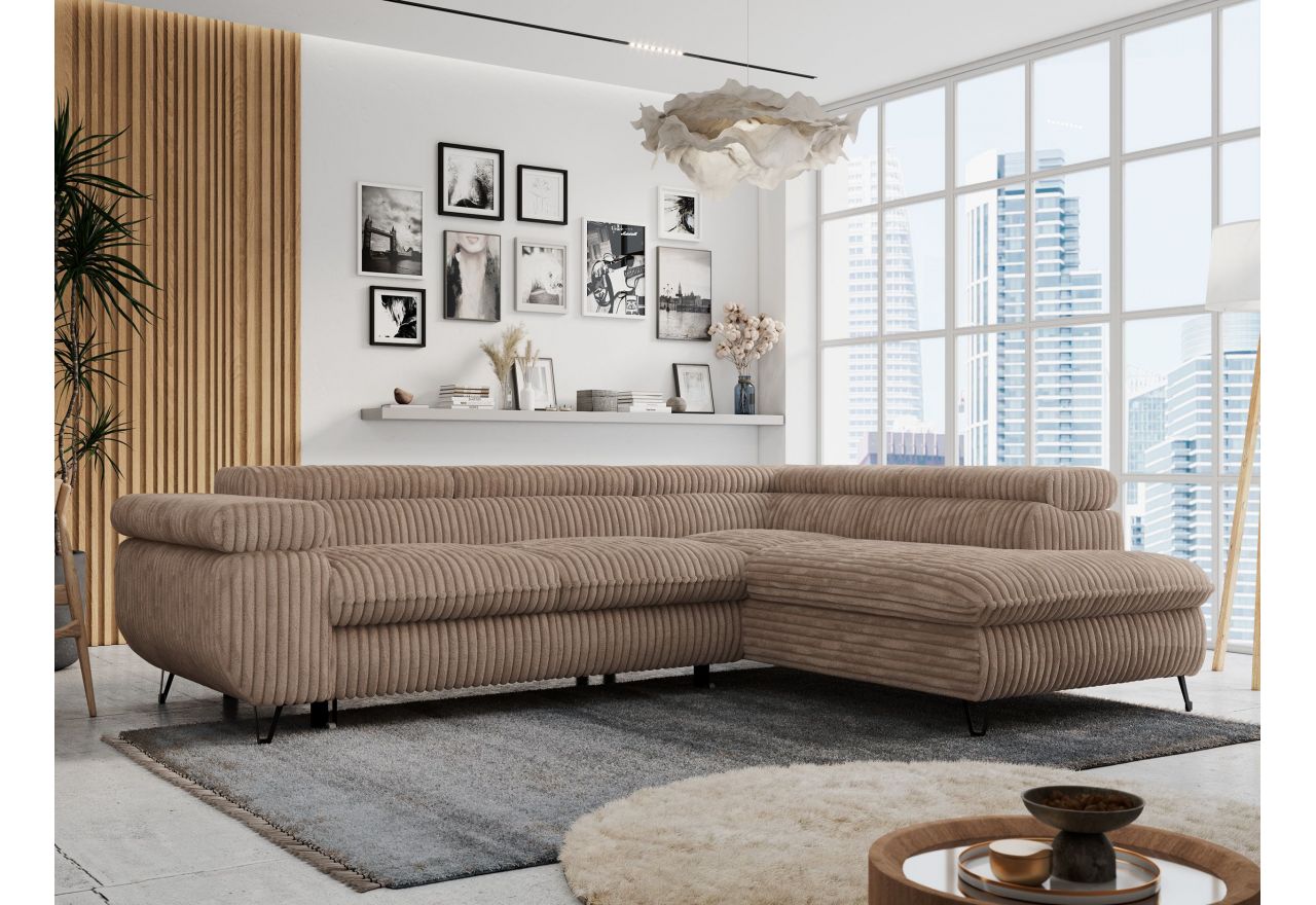 Narożnik PETER L - strona prawa - brązowy, sztruks