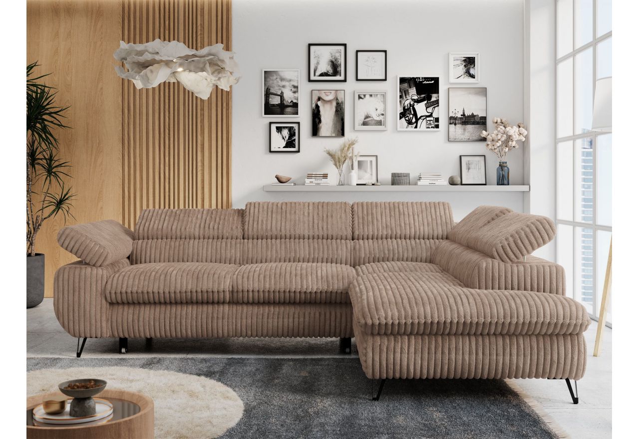 Narożnik PETER L - strona prawa - brązowy, sztruks