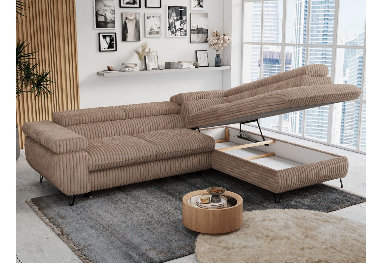 Narożnik PETER L - strona prawa - brązowy, sztruks