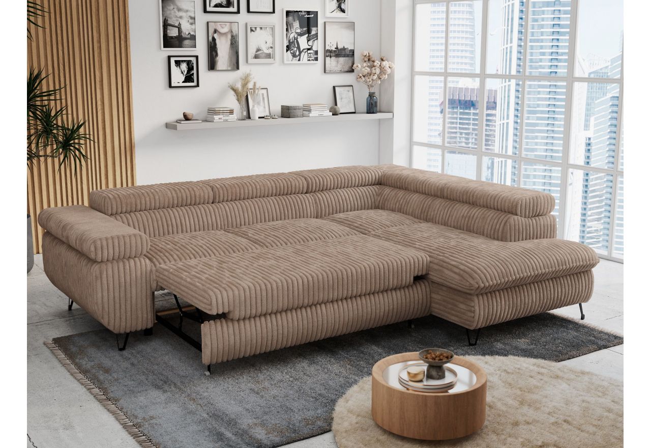 Narożnik PETER L - strona prawa - brązowy, sztruks