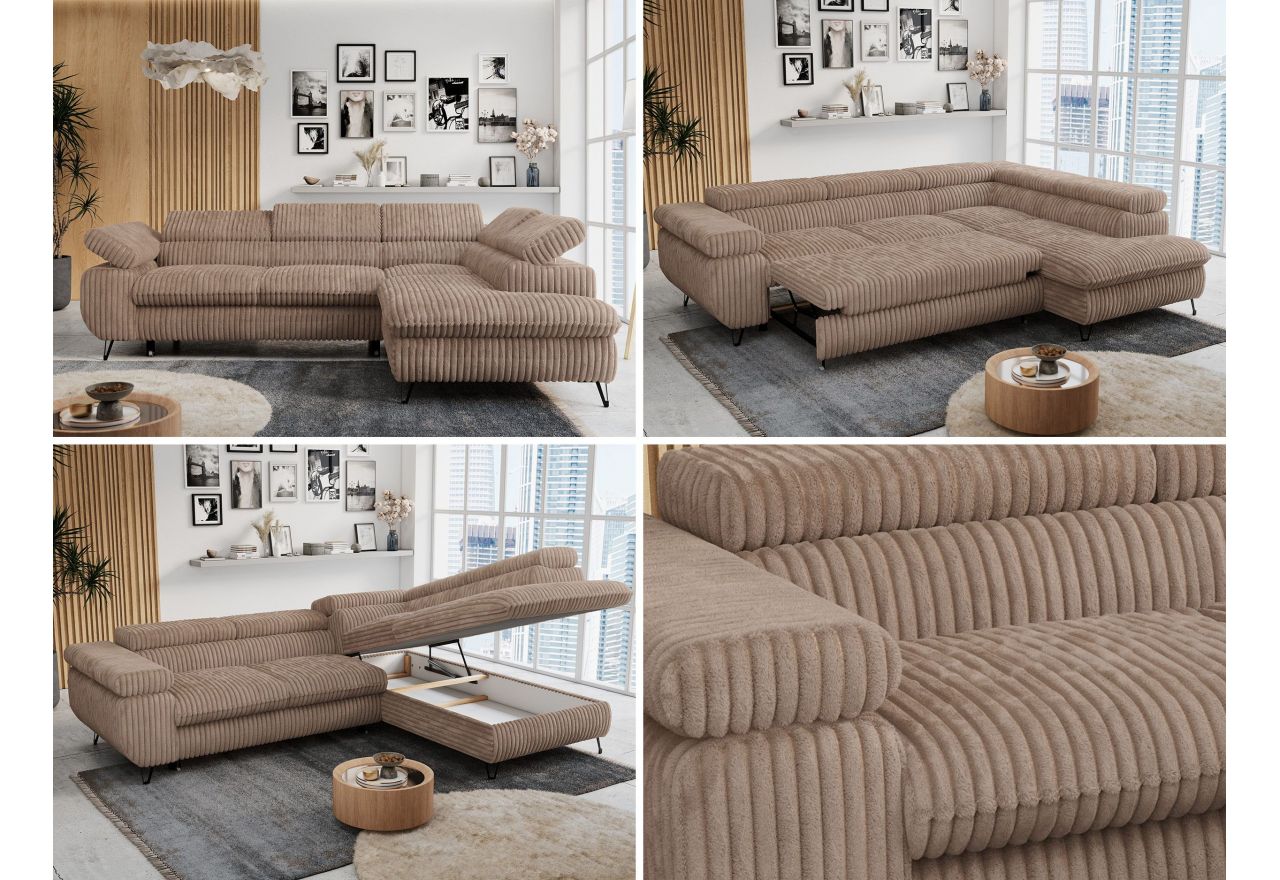 Narożnik PETER L - strona prawa - brązowy, sztruks