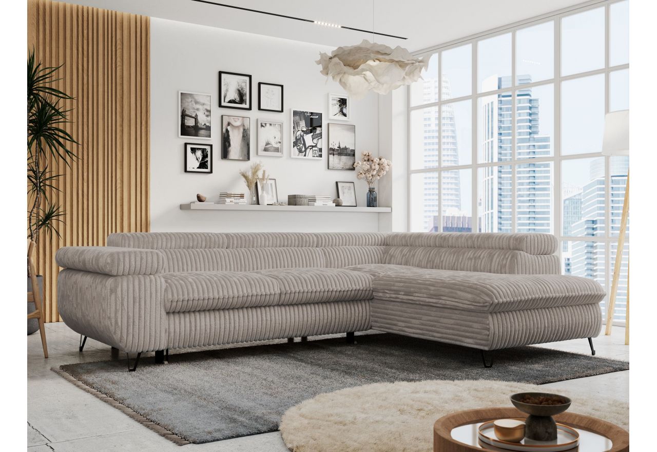 Narożnik PETER L - strona prawa - jasnobrązowy, sztruks