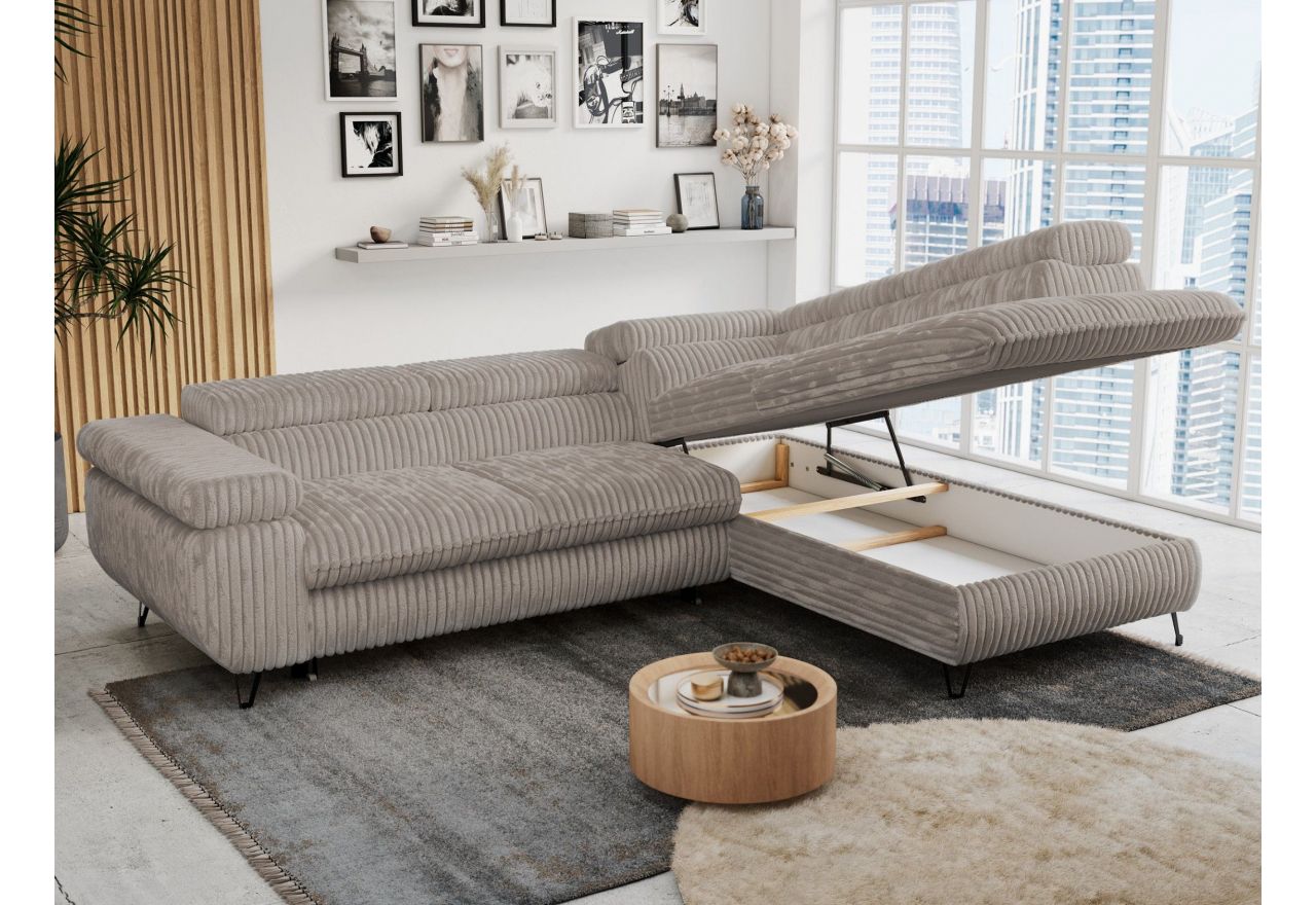 Narożnik PETER L - strona prawa - jasnobrązowy, sztruks