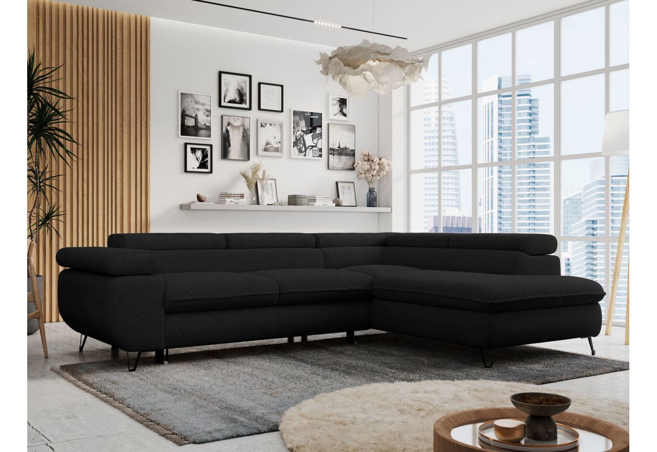 Narożnik PETER L - strona prawa - czarny, boucle