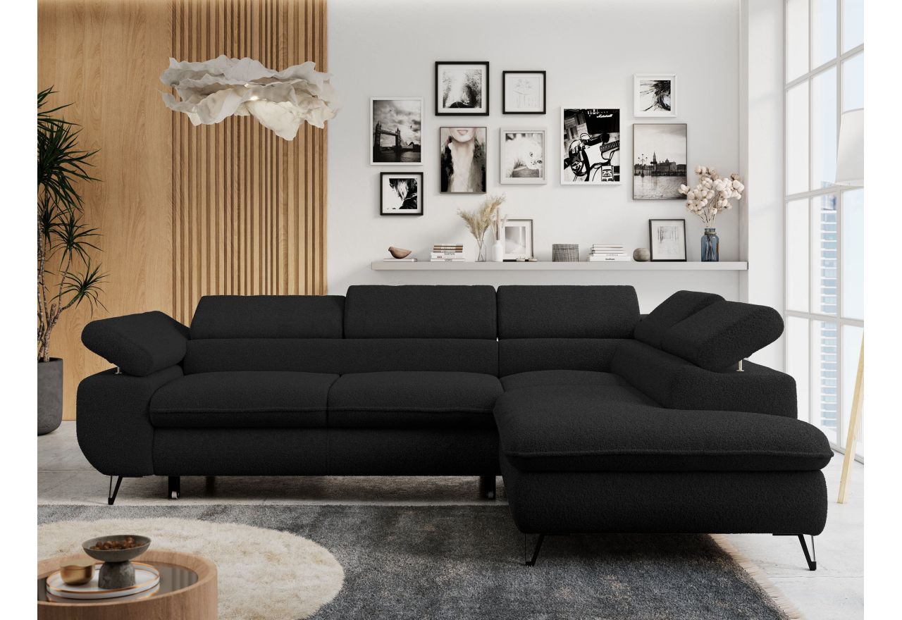 Narożnik PETER L - strona prawa - czarny, boucle