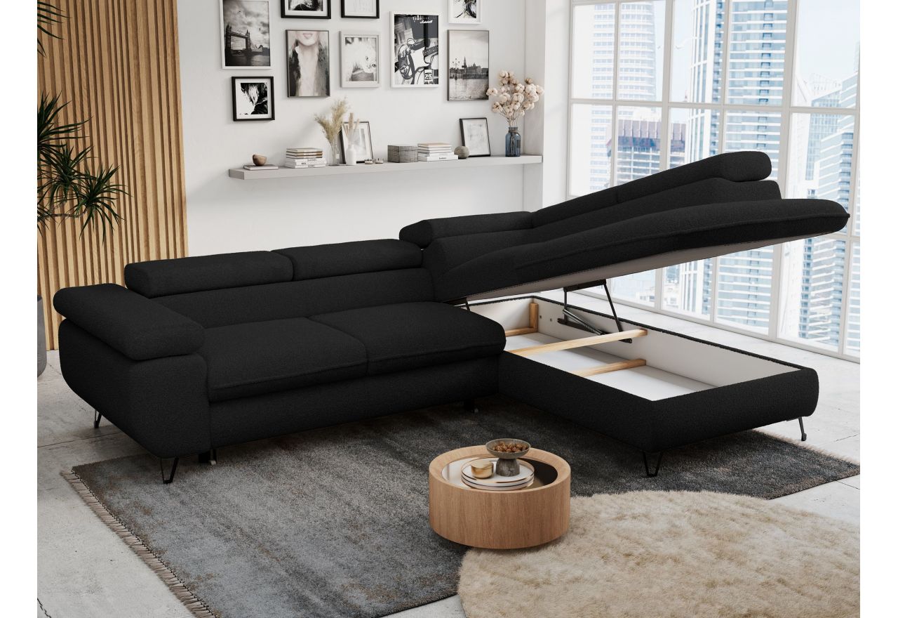 Narożnik PETER L - strona prawa - czarny, boucle