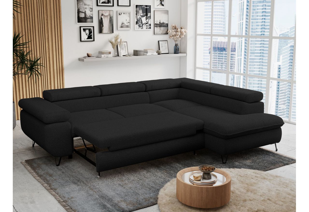 Narożnik PETER L - strona prawa - czarny, boucle