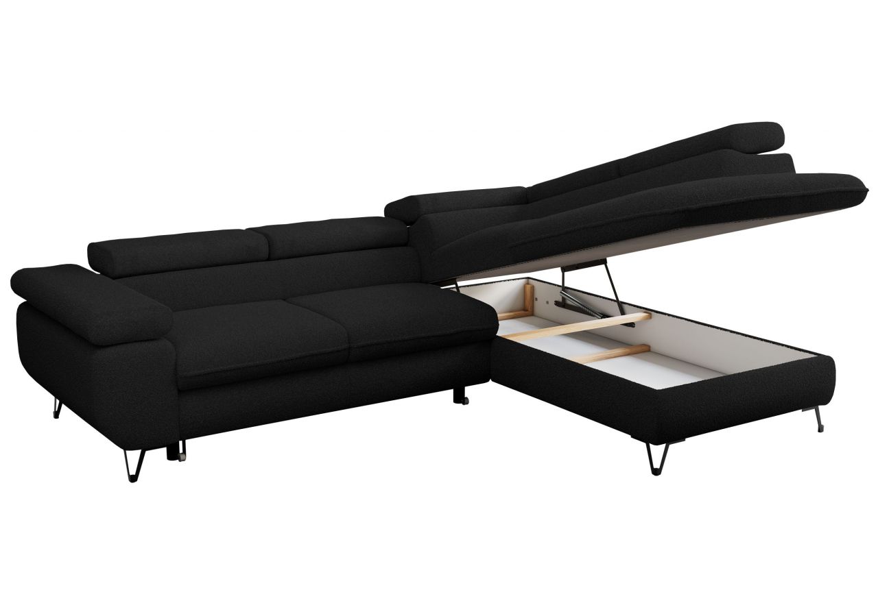 Narożnik PETER L - strona prawa - czarny, boucle