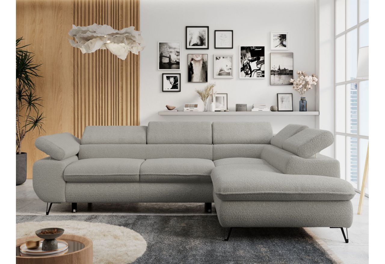 Narożnik PETER L - strona prawa - jasnoszary, boucle