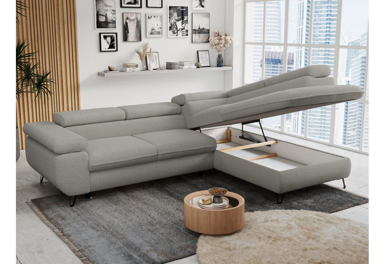 Narożnik PETER L - strona prawa - jasnoszary, boucle