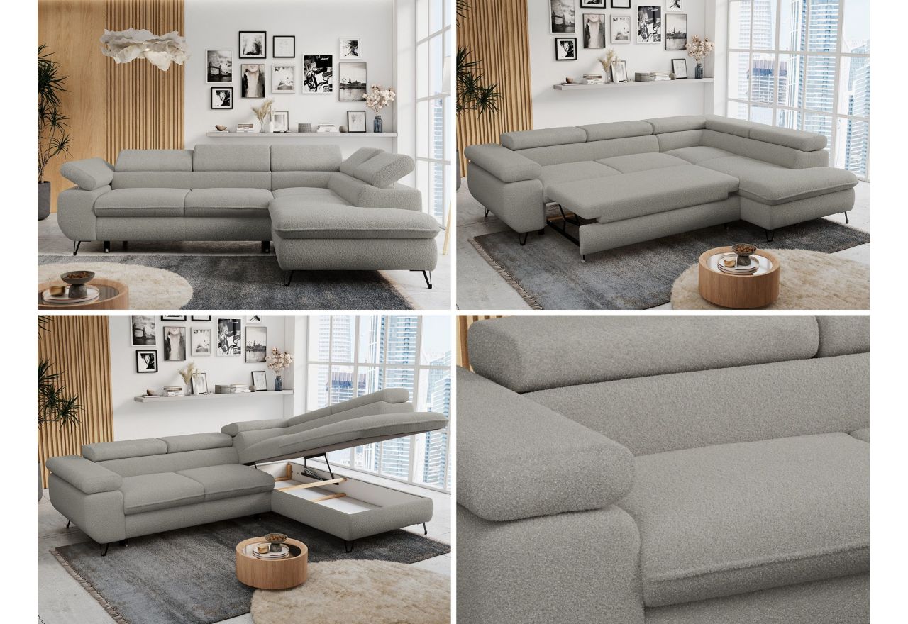 Narożnik PETER L - strona prawa - jasnoszary, boucle