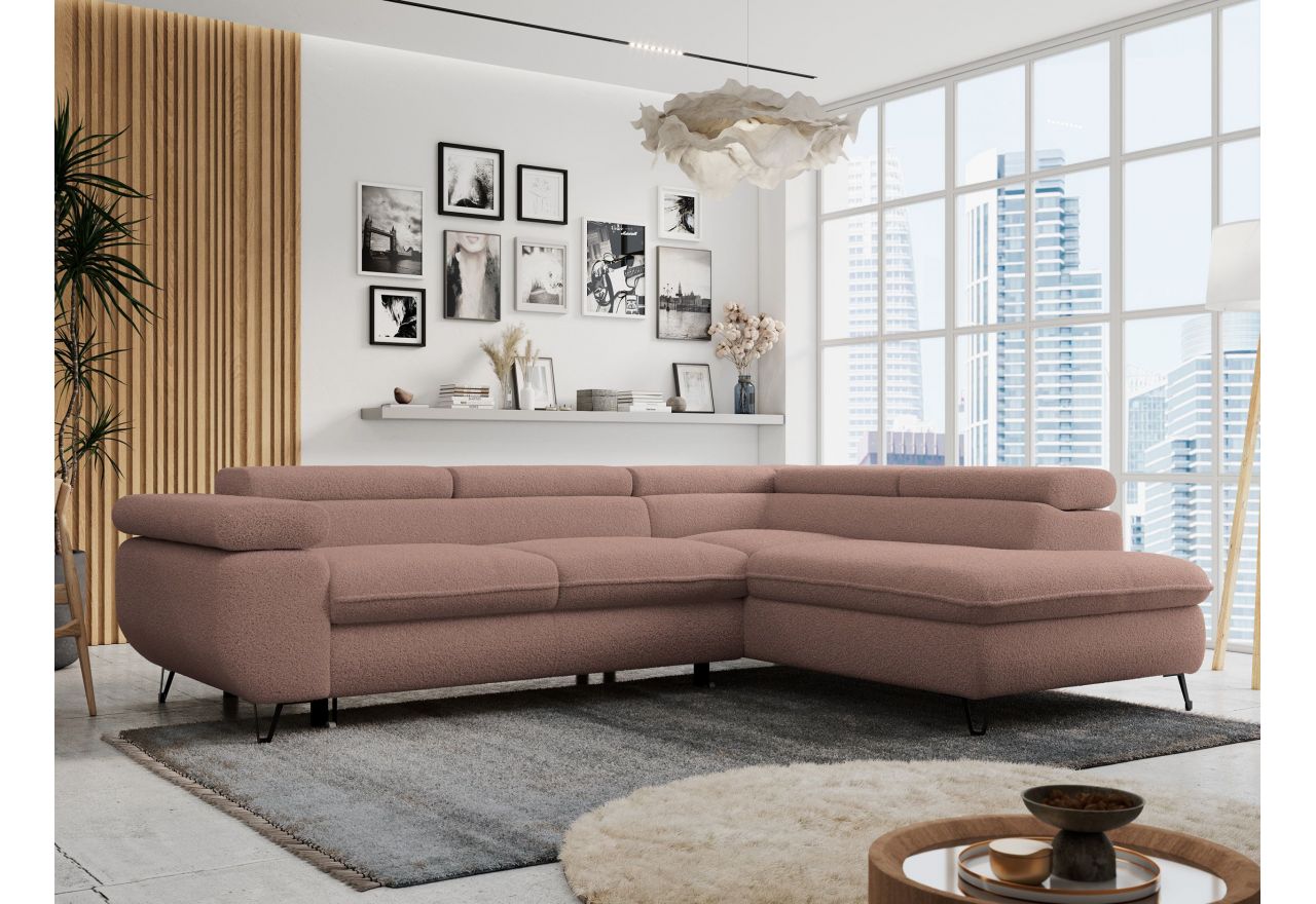 Narożnik PETER L - strona prawa - różowy, boucle