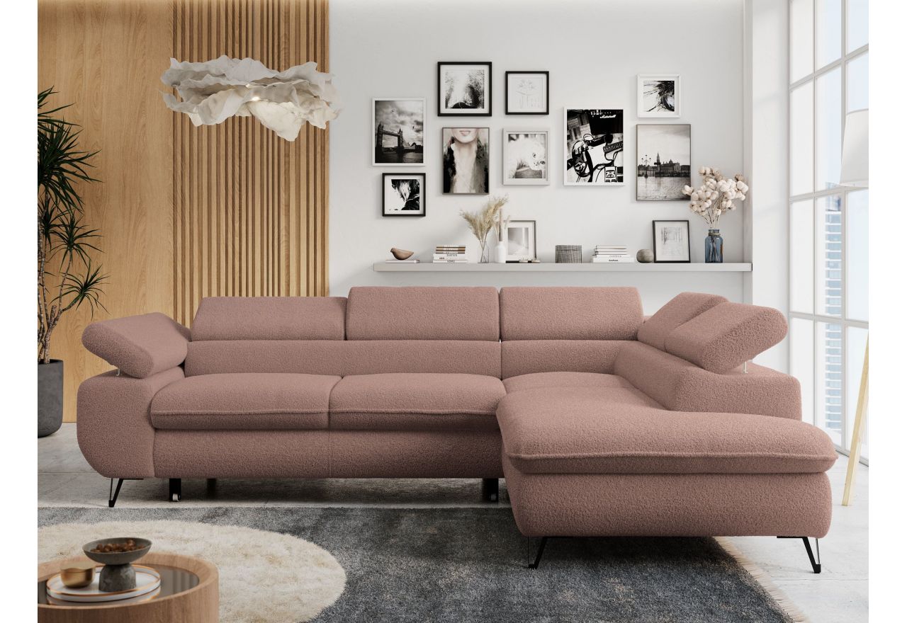 Narożnik PETER L - strona prawa - różowy, boucle