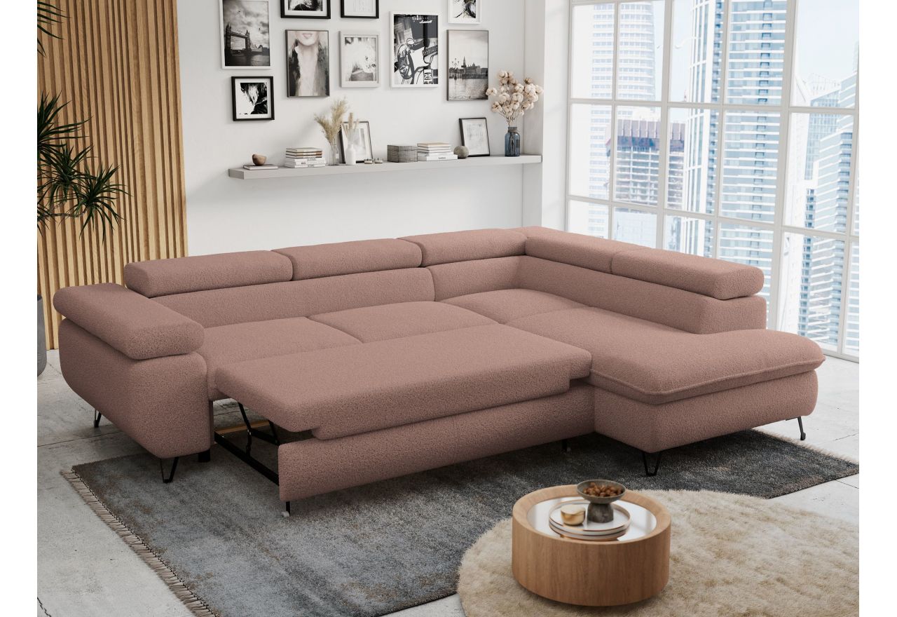 Narożnik PETER L - strona prawa - różowy, boucle