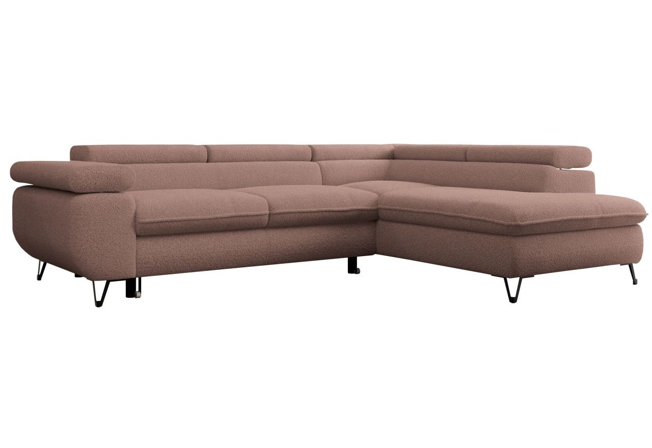 Narożnik PETER L - strona prawa - różowy, boucle