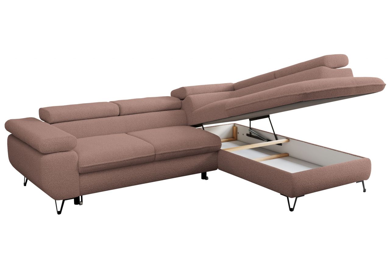 Narożnik PETER L - strona prawa - różowy, boucle