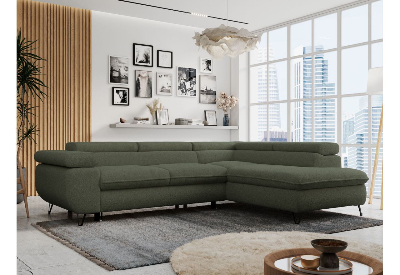 Narożnik PETER L - strona prawa - ciemnozielony, boucle