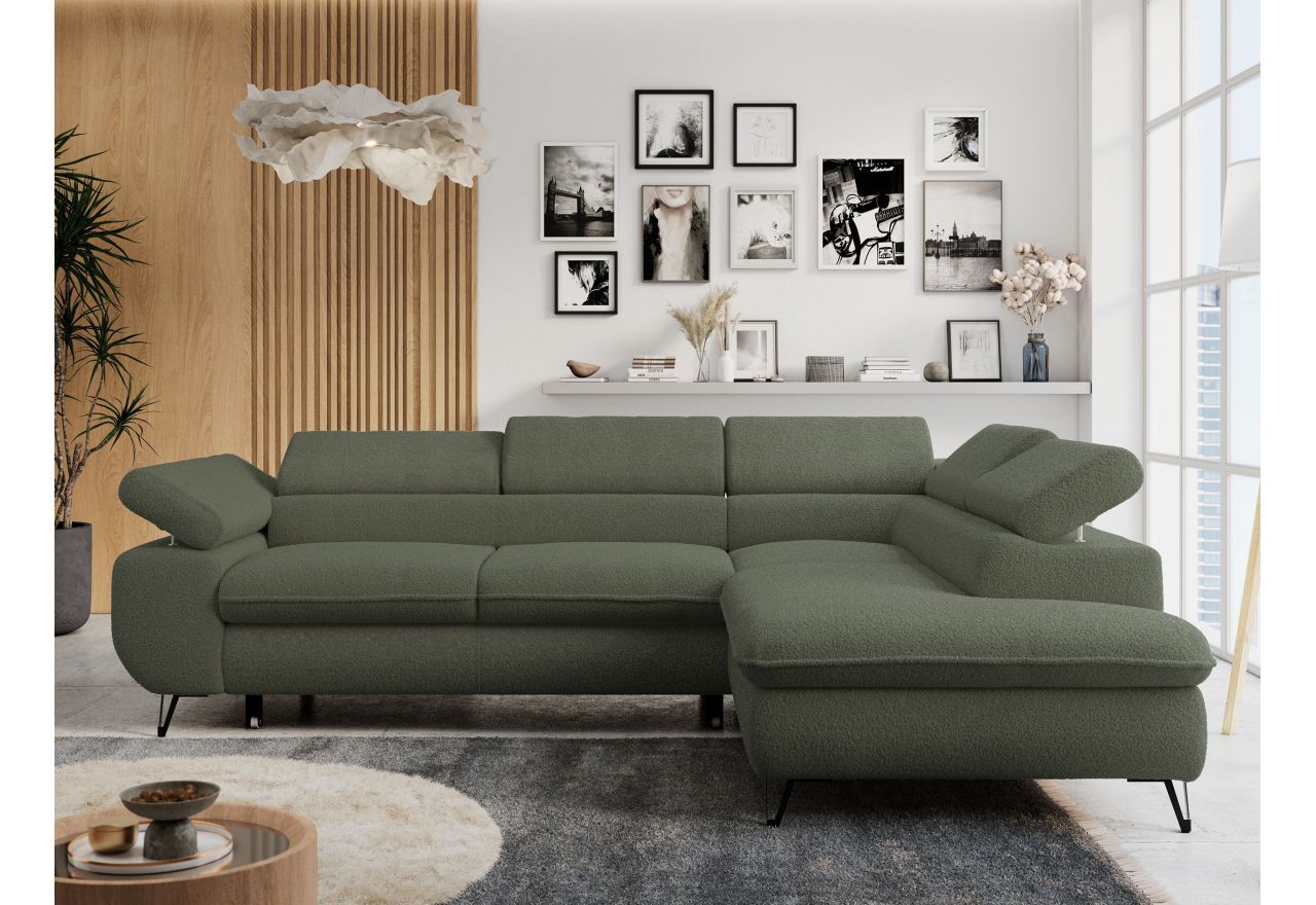 Narożnik PETER L - strona prawa - ciemnozielony, boucle