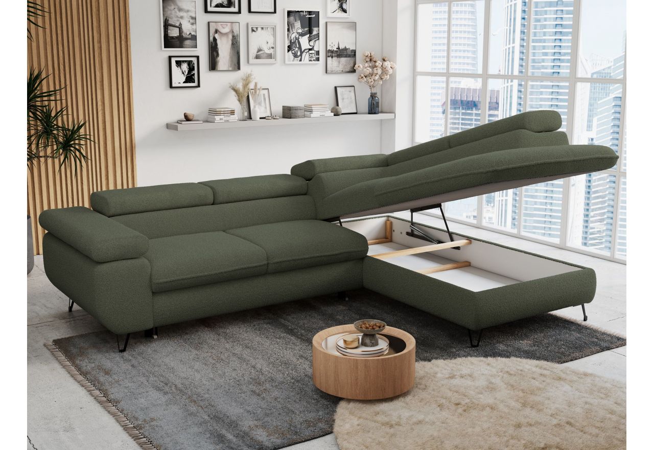 Narożnik PETER L - strona prawa - ciemnozielony, boucle