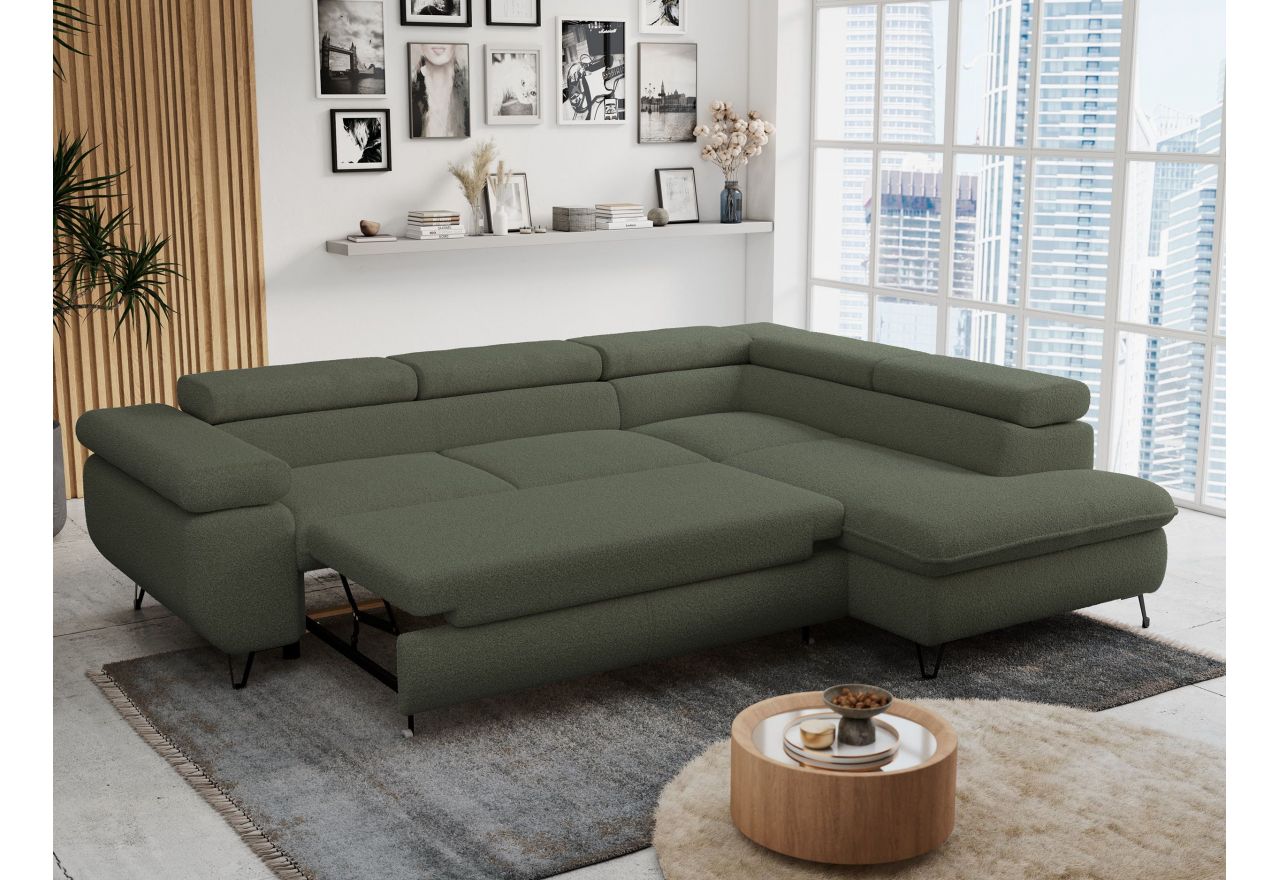 Narożnik PETER L - strona prawa - ciemnozielony, boucle