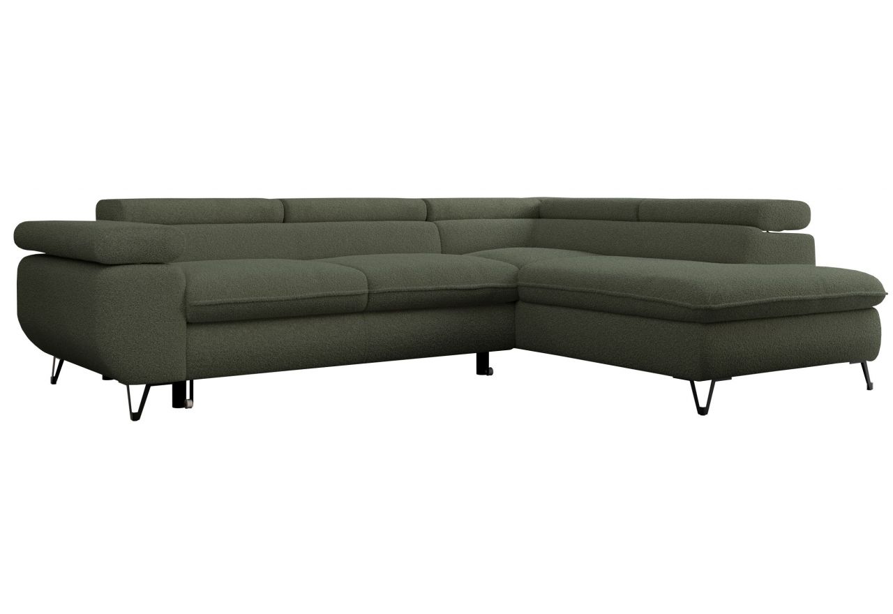 Narożnik PETER L - strona prawa - ciemnozielony, boucle