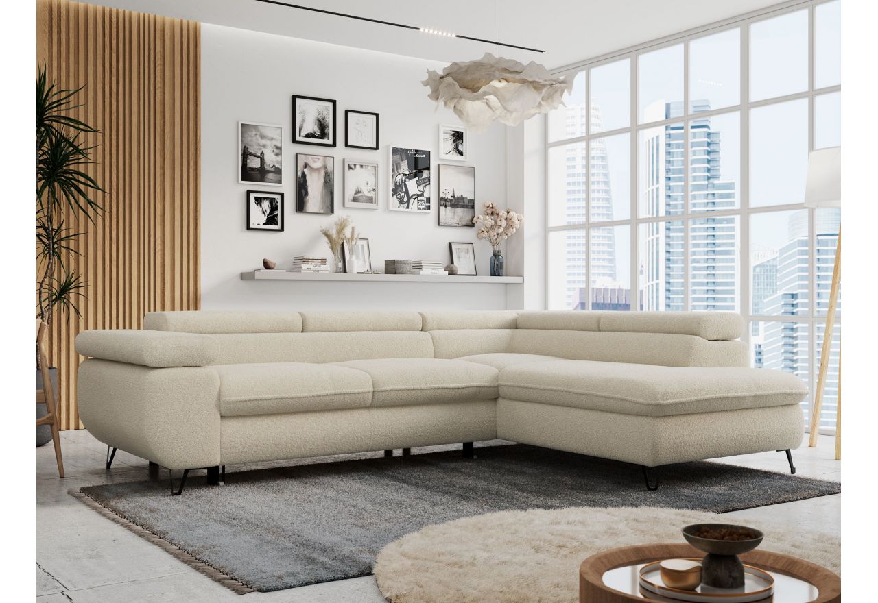 Narożnik PETER L - strona prawa - beżowy, boucle