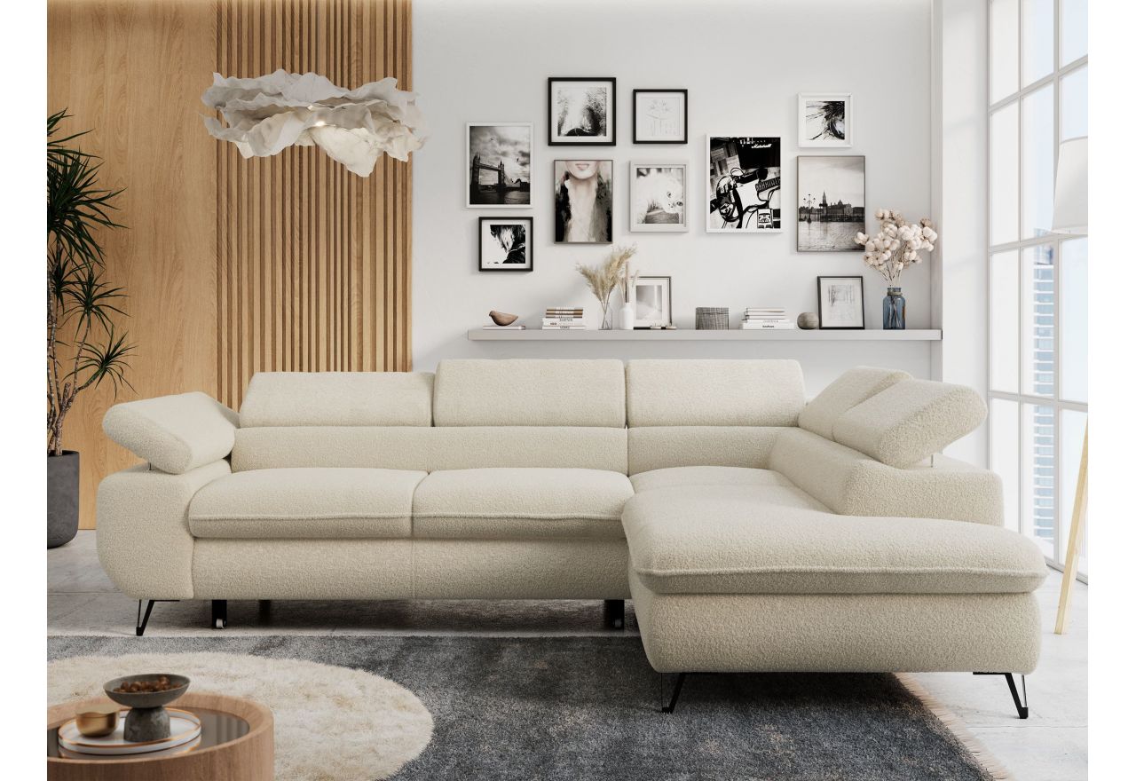 Narożnik PETER L - strona prawa - beżowy, boucle