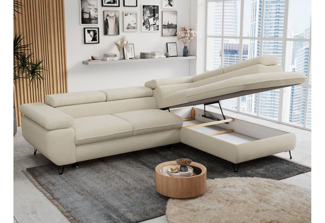 Narożnik PETER L - strona prawa - beżowy, boucle