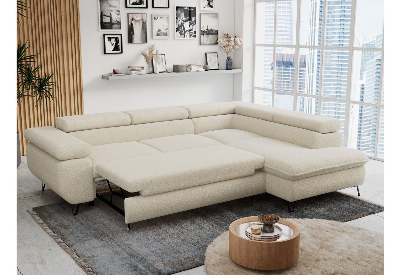 Narożnik PETER L - strona prawa - beżowy, boucle