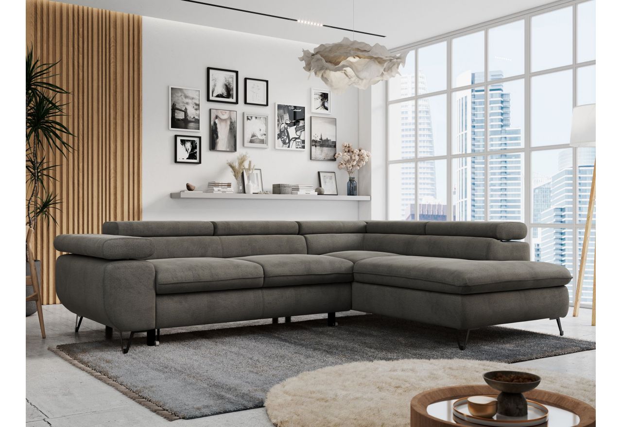 Narożnik PETER L - strona prawa - ciemnoszary, welwet