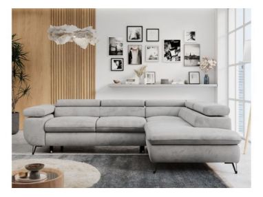 Narożnik PETER L - strona prawa - jasnoszary, welwet