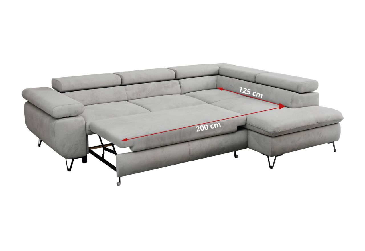 Narożnik PETER L - strona prawa - jasnoszary, welwet