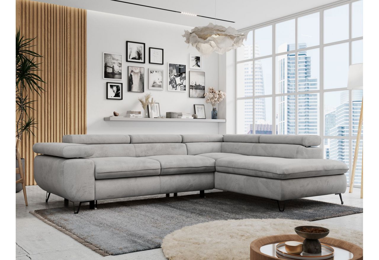 Narożnik PETER L - strona prawa - jasnoszary, welwet