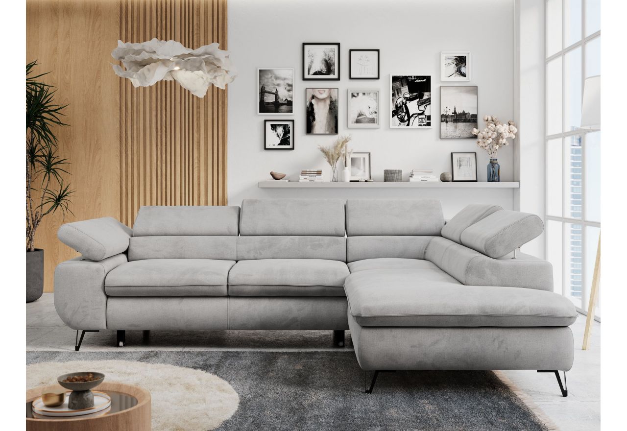 Narożnik PETER L - strona prawa - jasnoszary, welwet