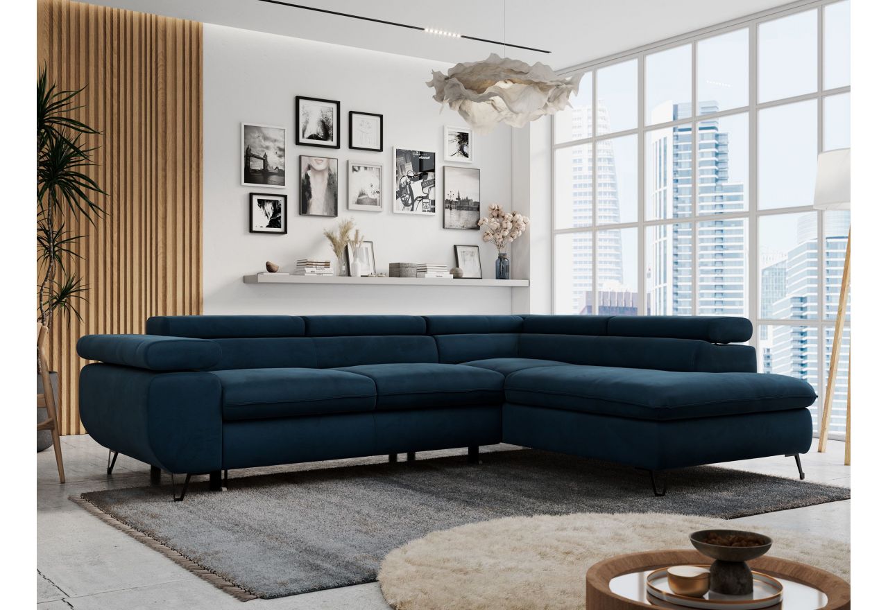 Narożnik PETER L - strona prawa - ciemnoniebieski, welwet