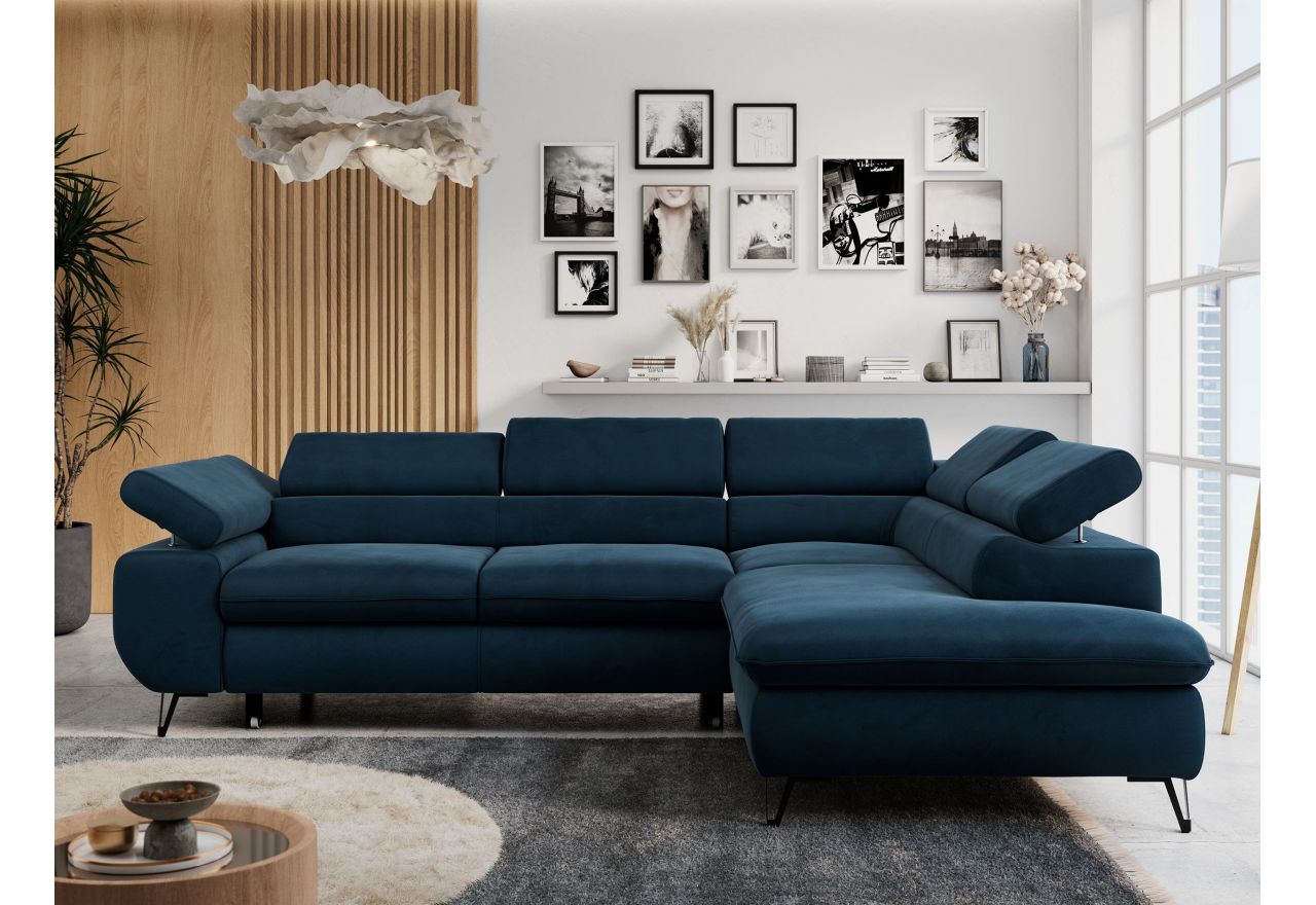 Narożnik PETER L - strona prawa - ciemnoniebieski, welwet
