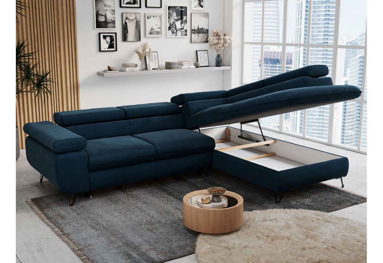 Narożnik PETER L - strona prawa - ciemnoniebieski, welwet