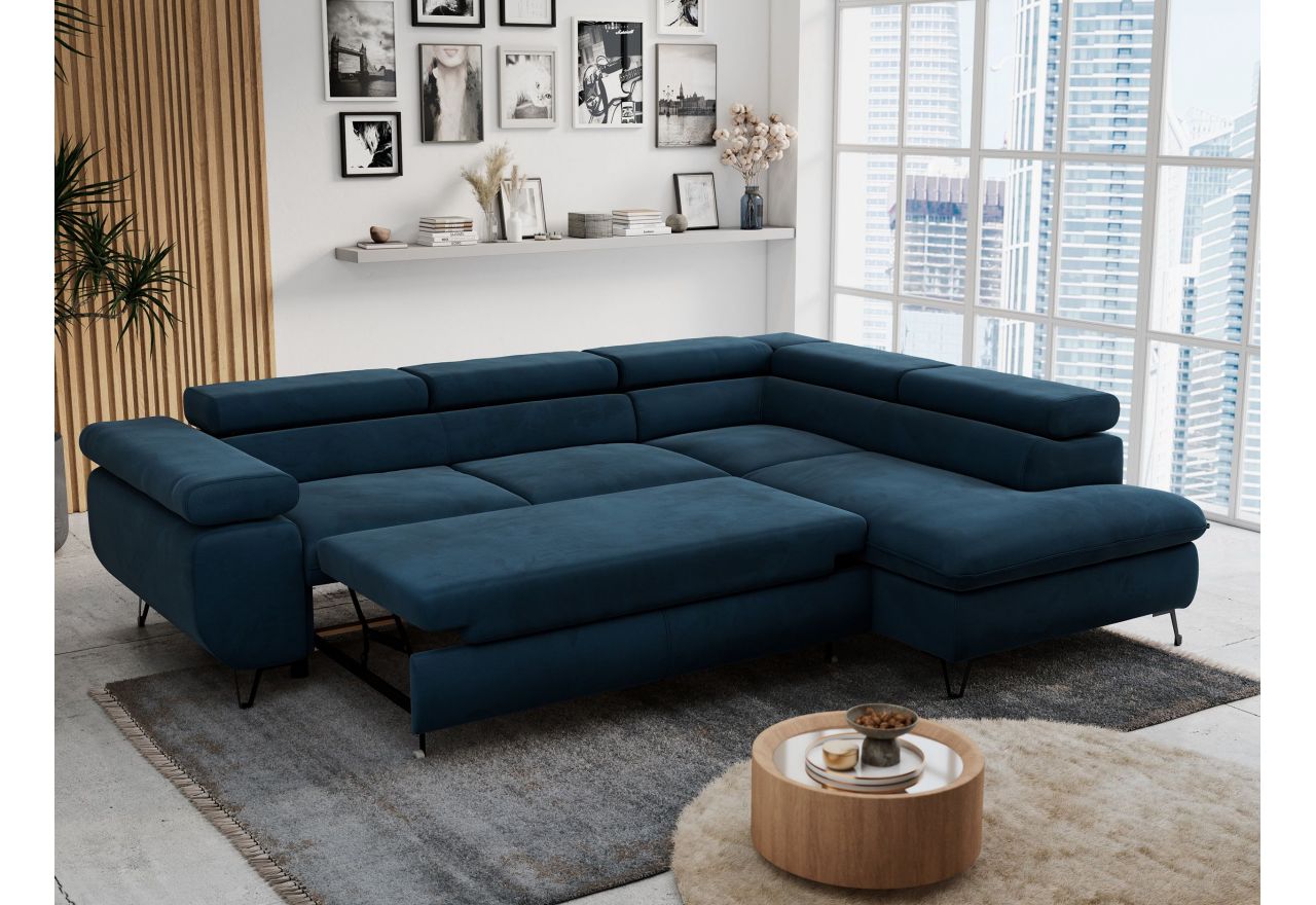 Narożnik PETER L - strona prawa - ciemnoniebieski, welwet