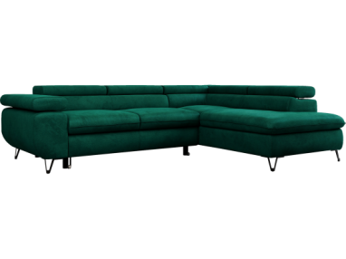 Narożnik PETER L - strona prawa - ciemnozielony, welwet