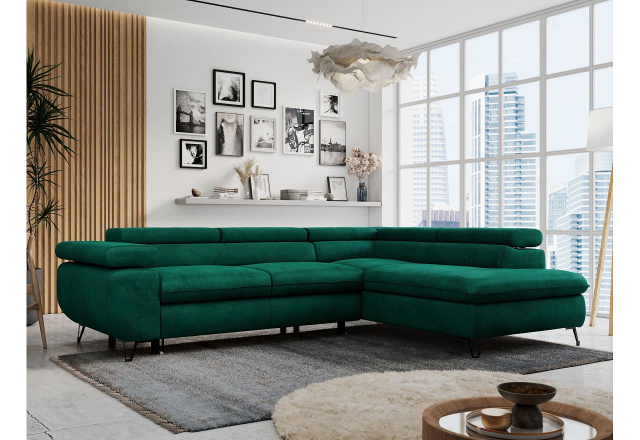 Narożnik PETER L - strona prawa - ciemnozielony, welwet