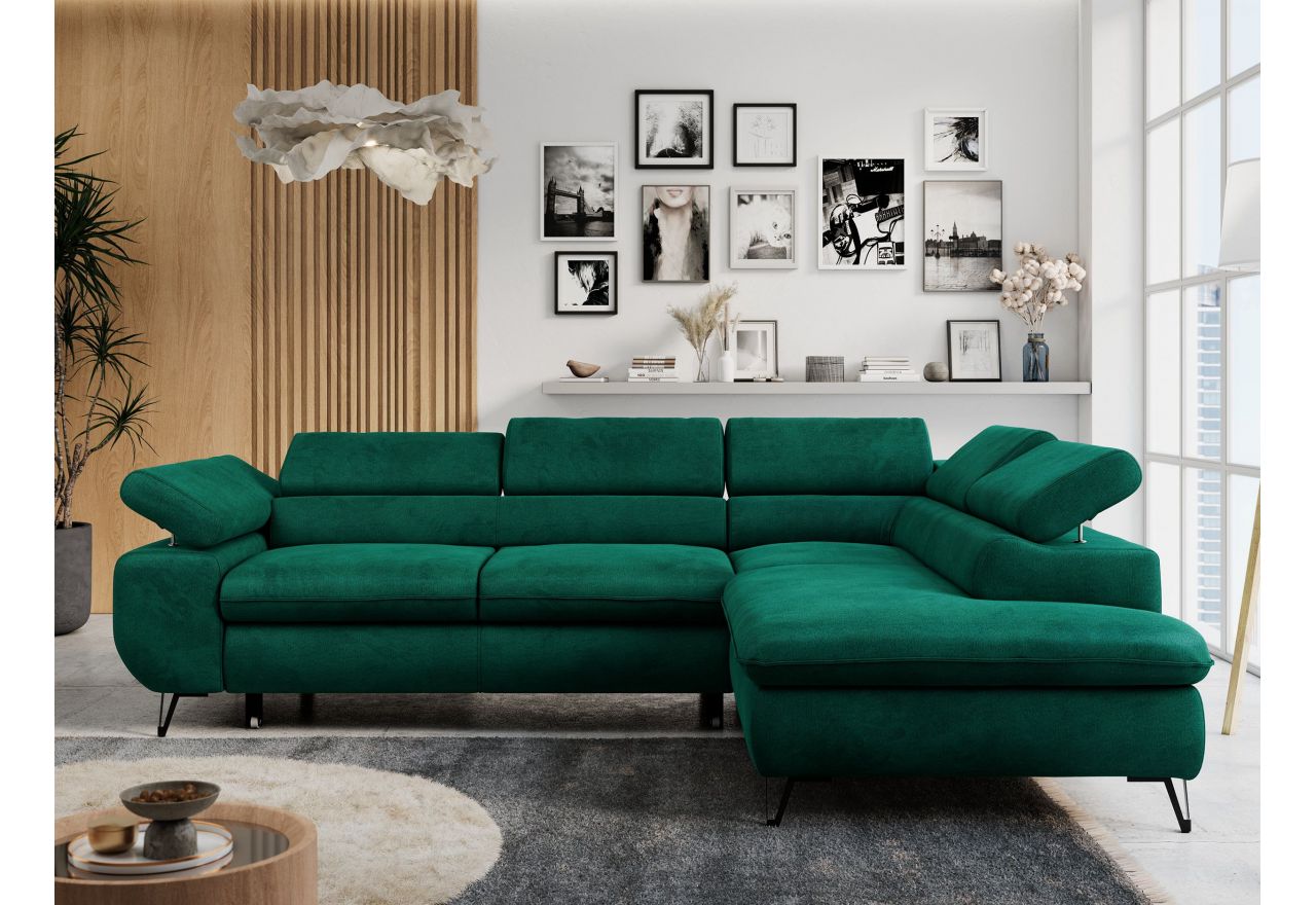 Narożnik PETER L - strona prawa - ciemnozielony, welwet