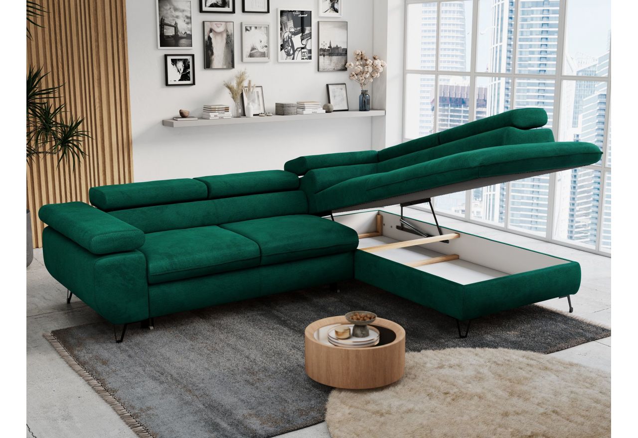 Narożnik PETER L - strona prawa - ciemnozielony, welwet