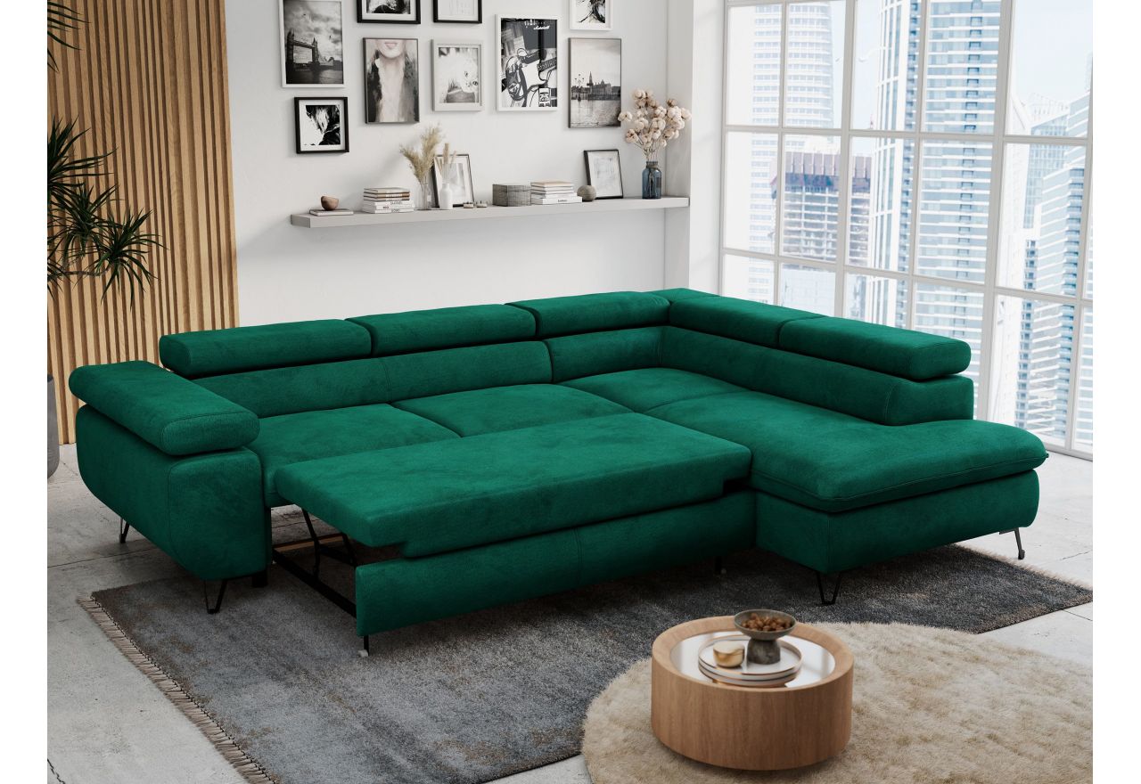 Narożnik PETER L - strona prawa - ciemnozielony, welwet