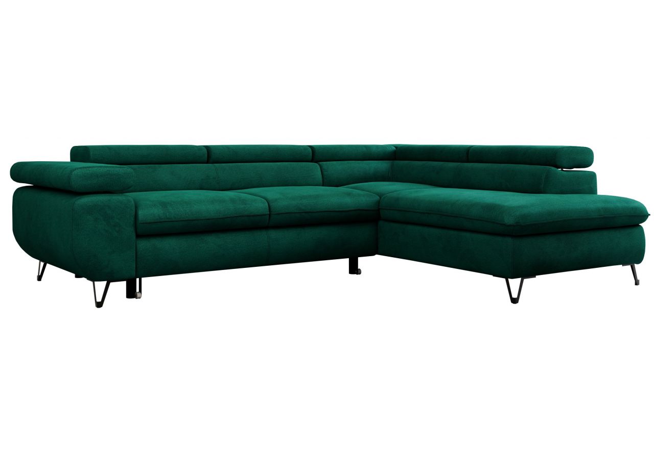 Narożnik PETER L - strona prawa - ciemnozielony, welwet