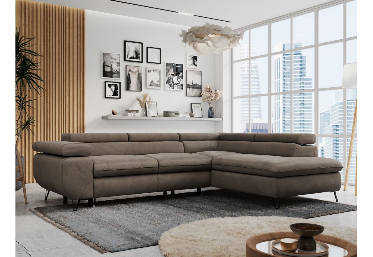 Narożnik PETER L - strona prawa - brązowy, welwet