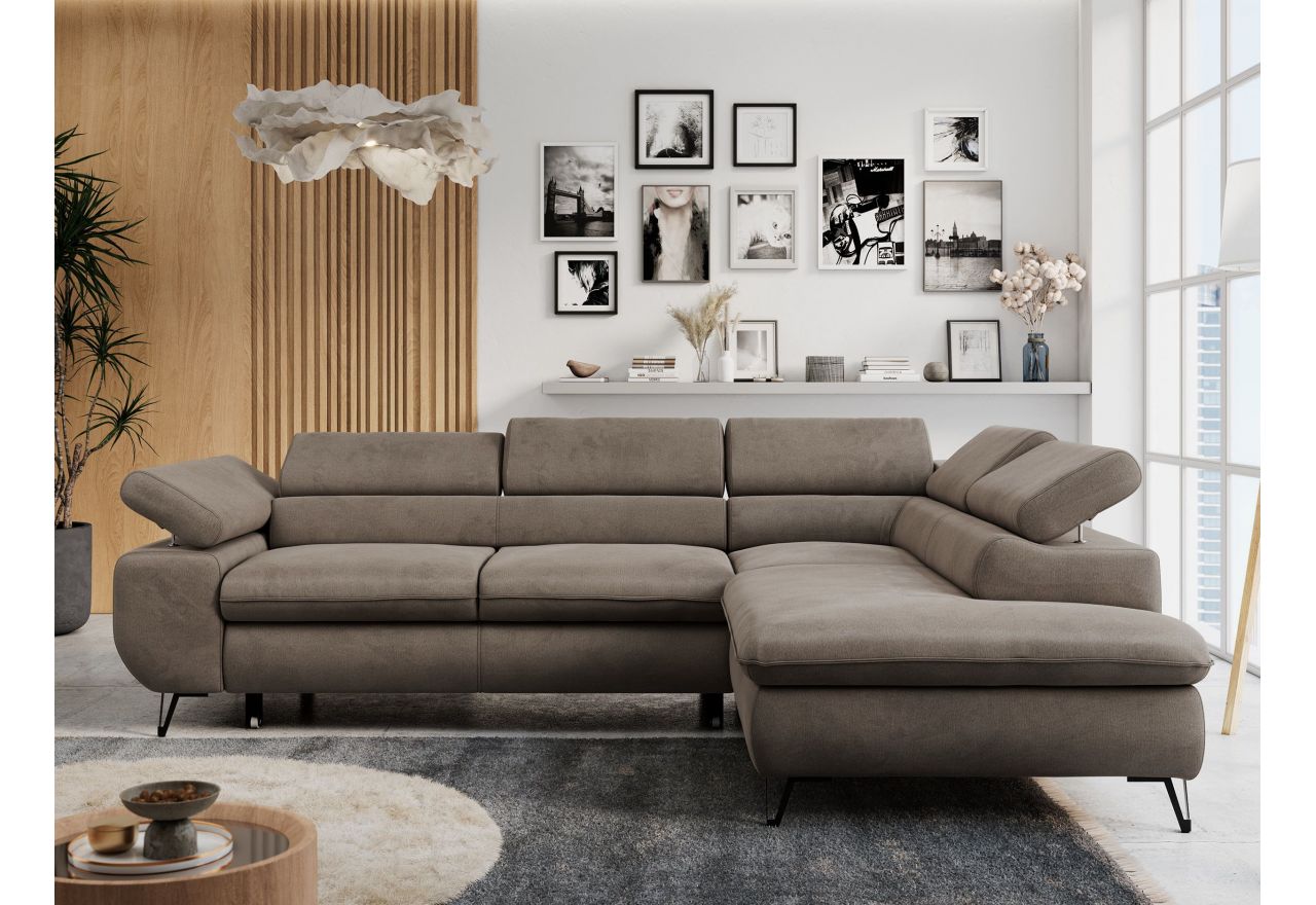 Narożnik PETER L - strona prawa - brązowy, welwet