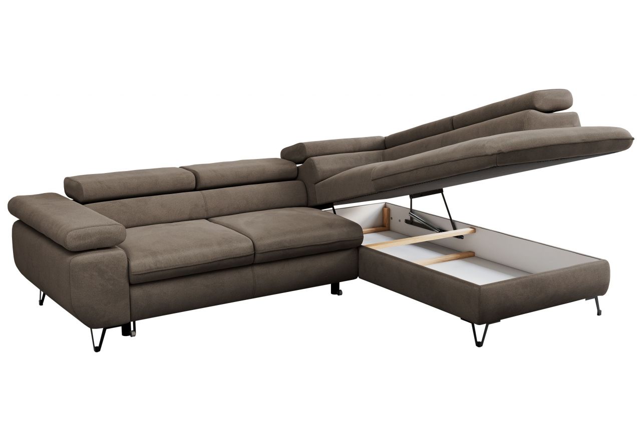 Narożnik PETER L - strona prawa - brązowy, welwet