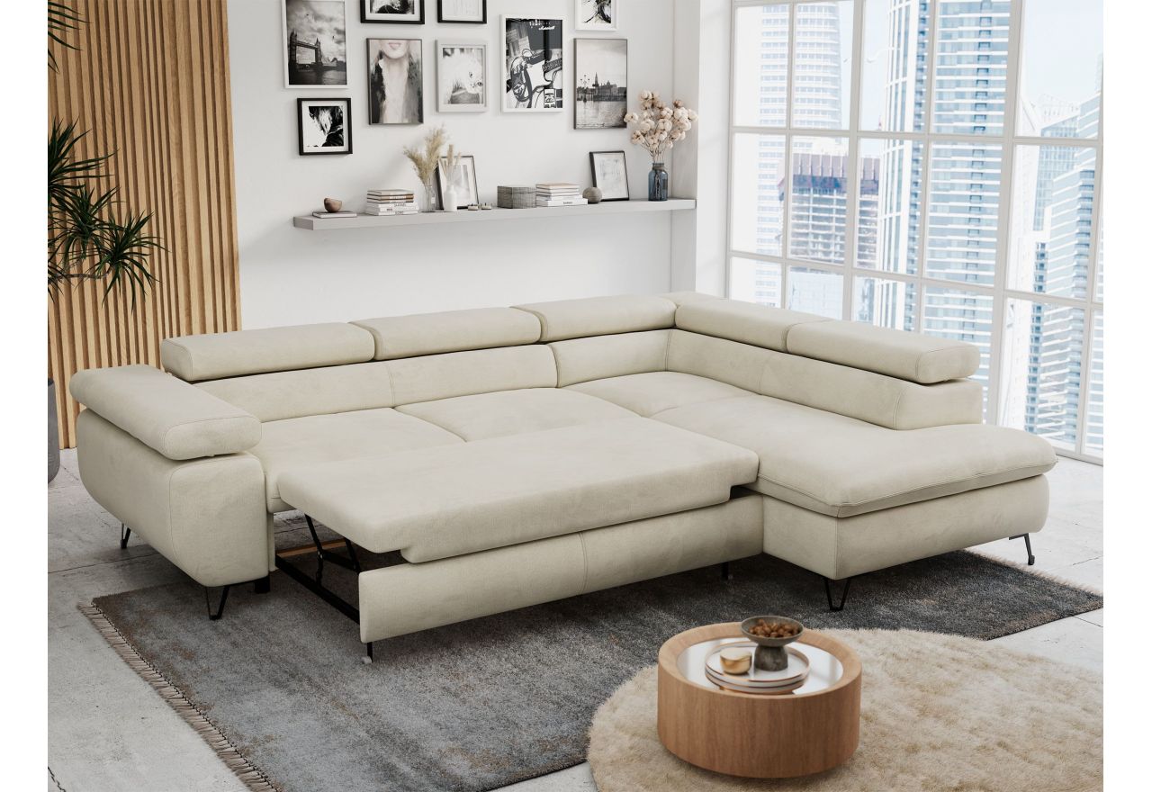 Narożnik PETER L - strona prawa - beżowy, welwet